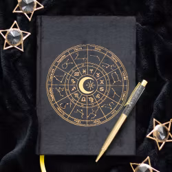 Astrology Wheel – A5 Journal med Obsidianpenna och gyllene kanter