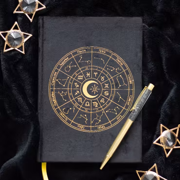 Astrology Wheel – A5 Journal med Obsidianpenna och gyllene kanter