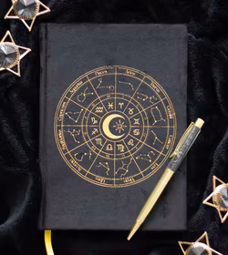 Astrology Wheel – A5 Journal med Obsidianpenna och gyllene kanter