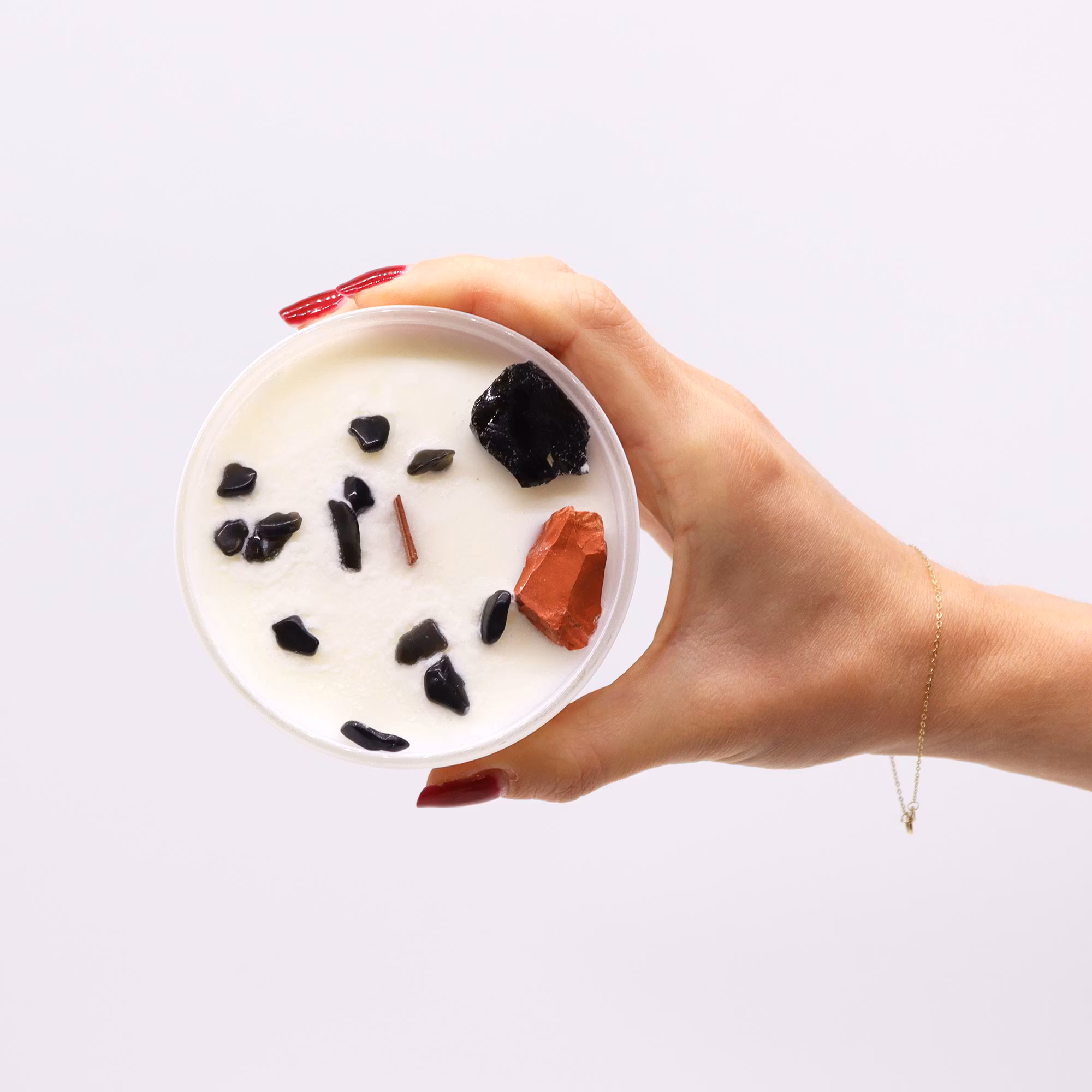 Ancient Wisdom – Rotchakra doftljus med Röd Jaspis & Svart Agat – 17 h