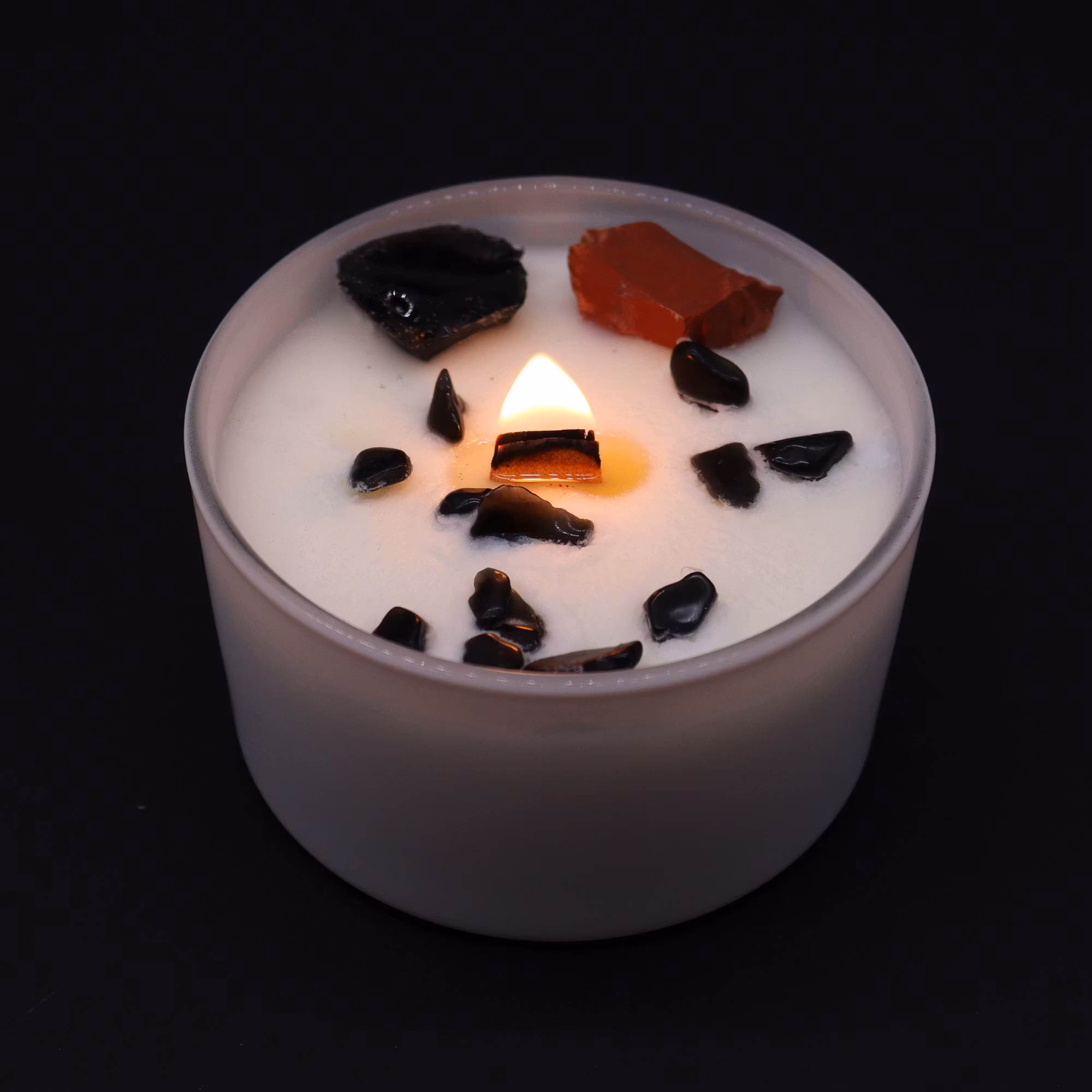 Ancient Wisdom – Rotchakra doftljus med Röd Jaspis & Svart Agat – 17 h