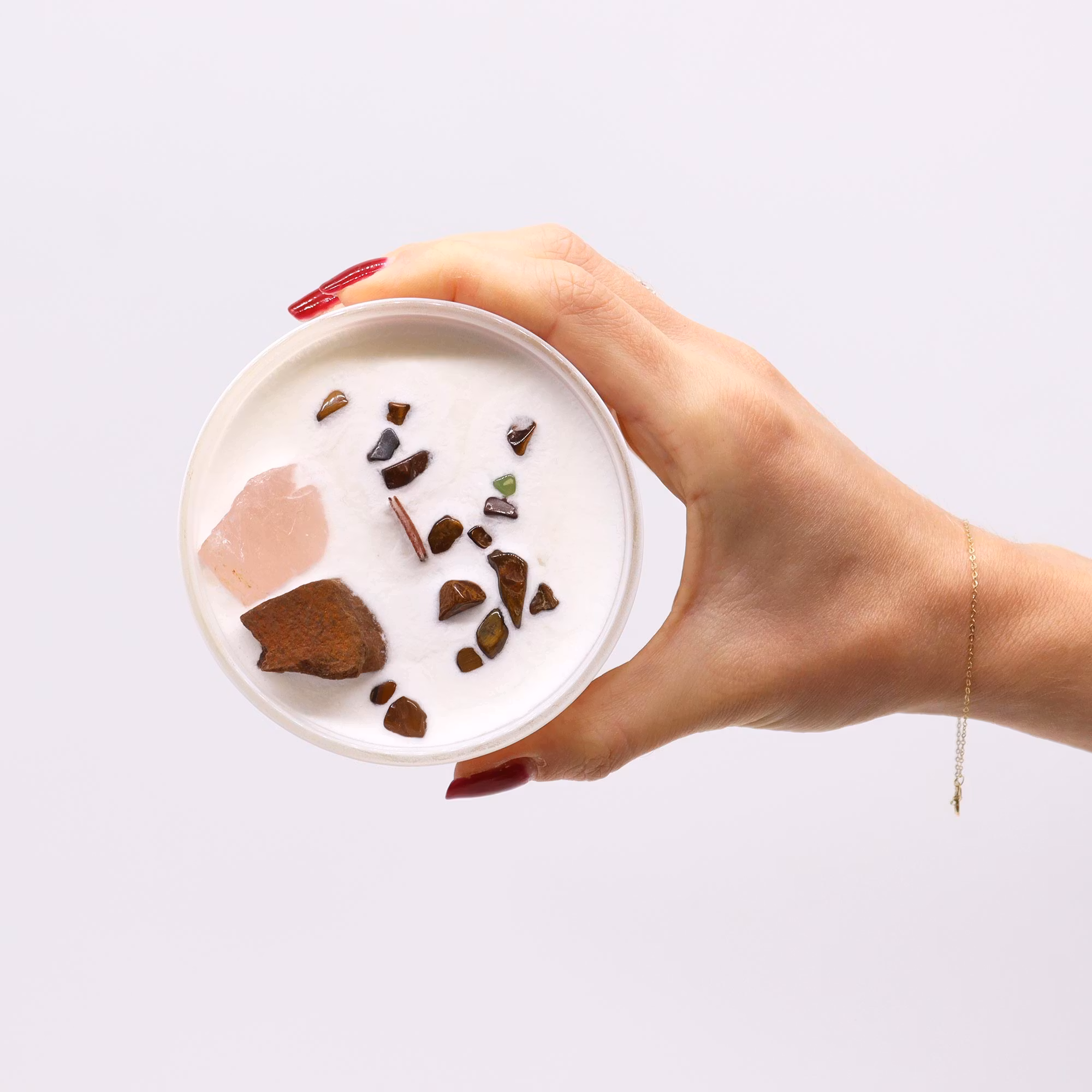 Ancient Wisdom – Sakralchakra doftljus med Tigeröga & Rosenkvarts – 17 h