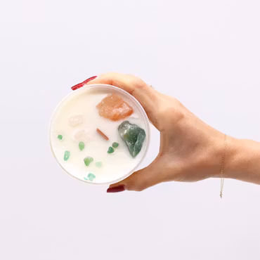 Ancient Wisdom – Hjärtchakra doftljus med Rosenkvarts & Grön Aventurin – 17 h