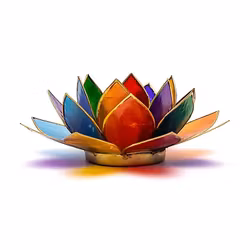 Ljuslykta – Lotus och Sju Chakran med guldfinish (13,5 cm)