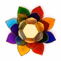 Ljuslykta – Lotus och Sju Chakran med guldfinish (13,5 cm)