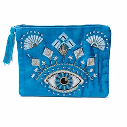 Broderad necessär, turkos med amulettöga