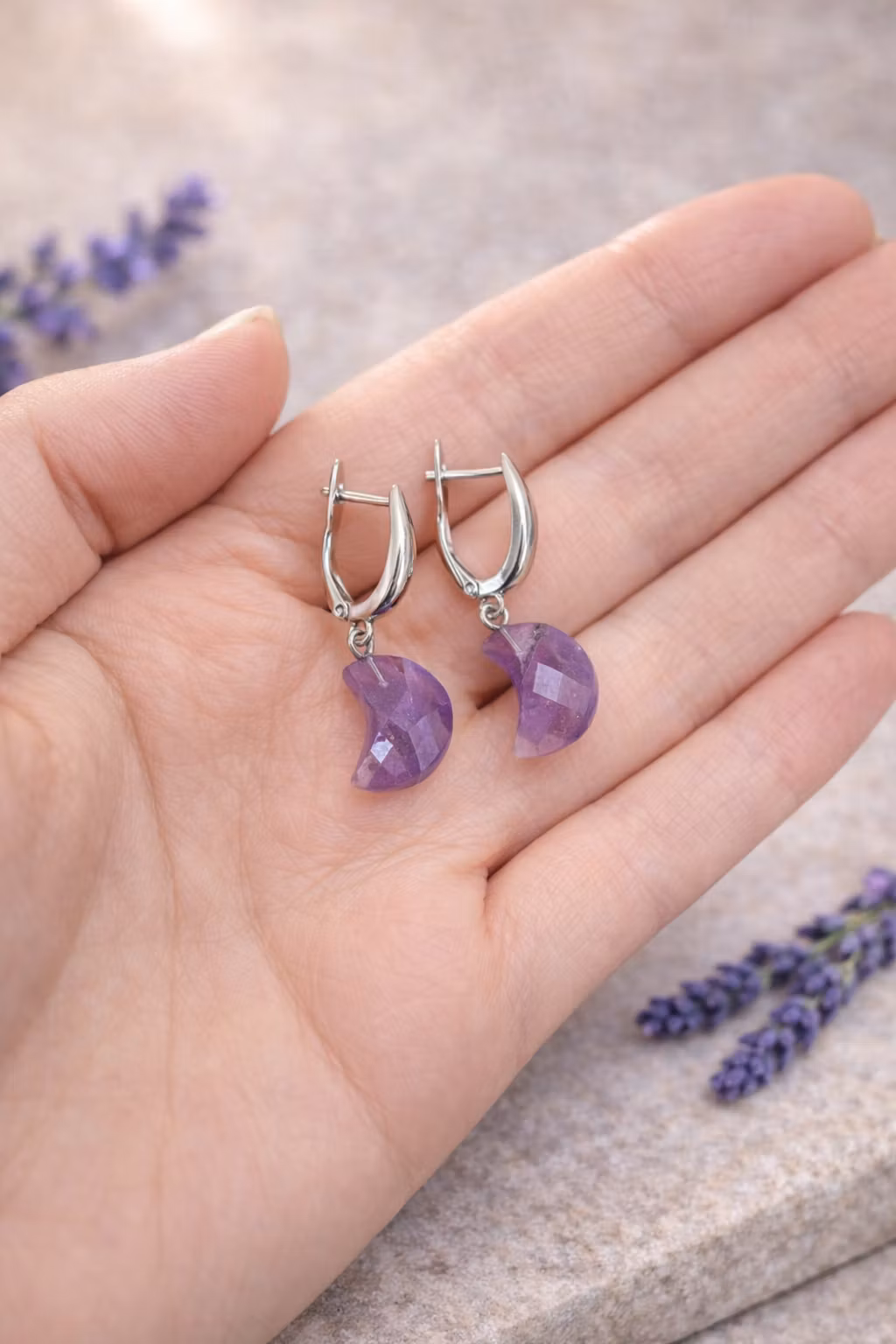 Ametist – Måne Facettörhängen