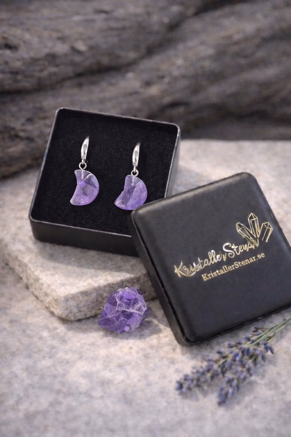 Ametist – Måne Facettörhängen