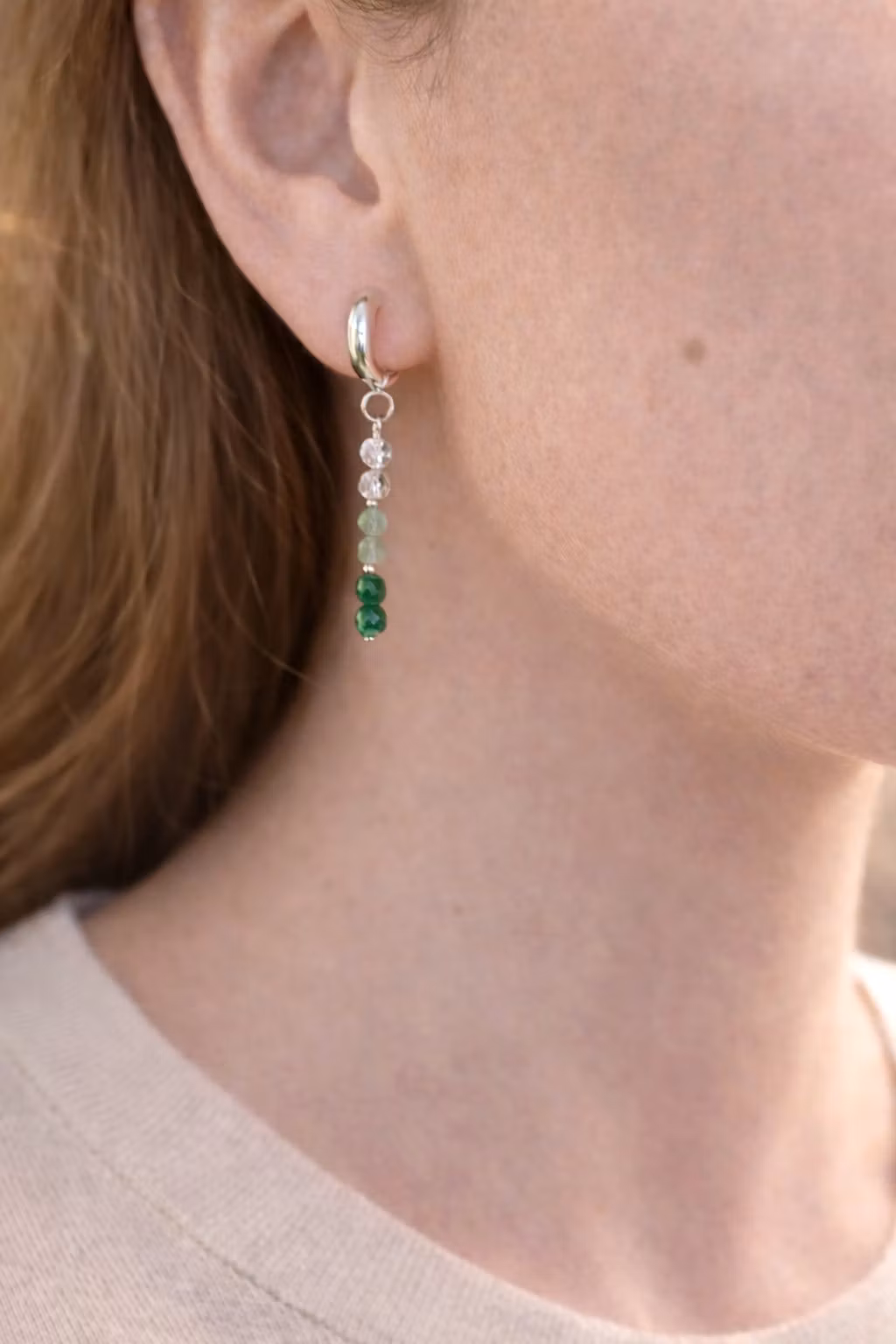 Bergkristall, Grön Aventurin & Malakit – Facettörhängen