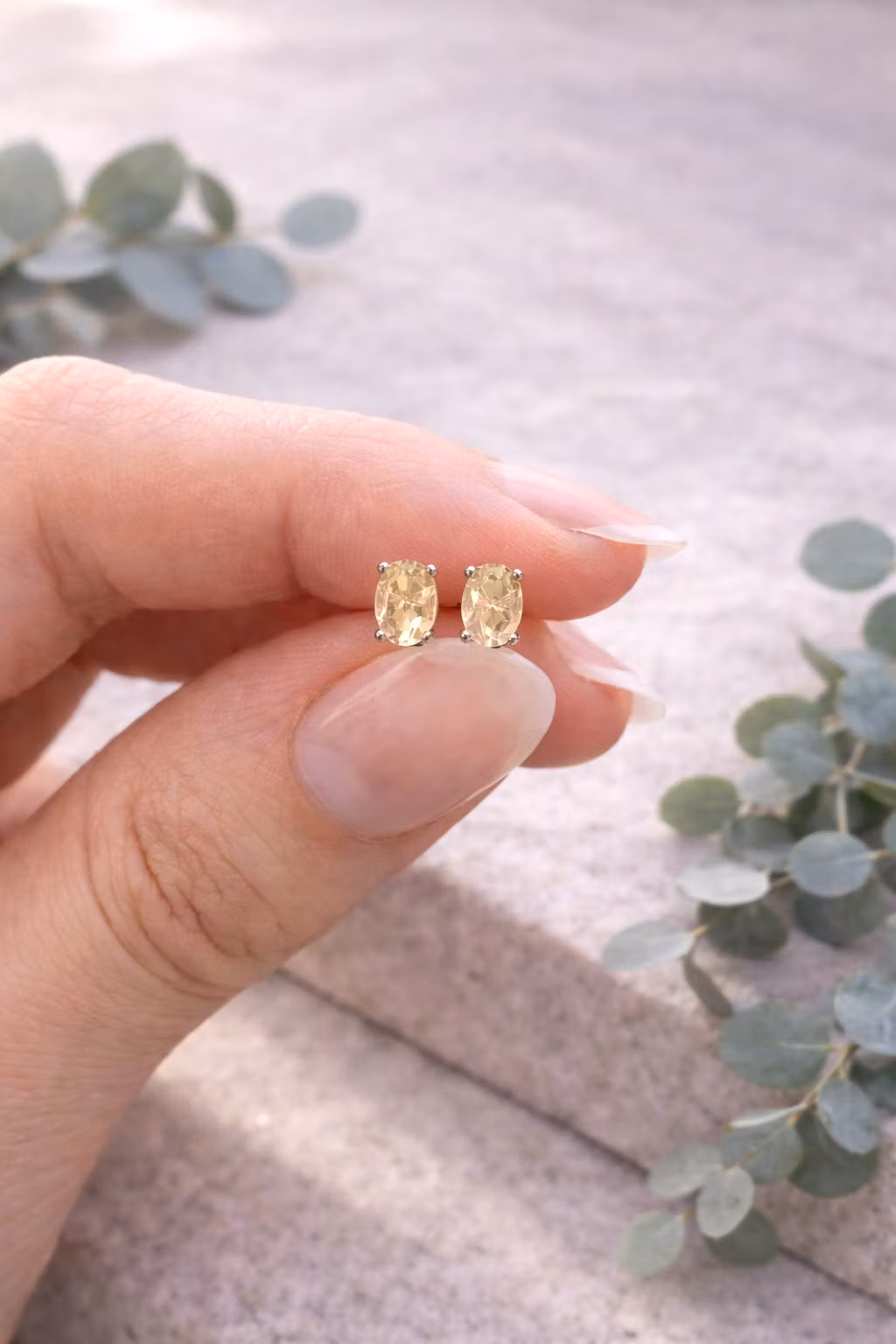 Citrin – Ovala Facettörhängen, 925 Silver