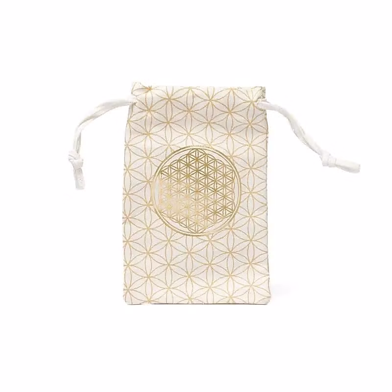 Ekologisk bomullspåse – Flower of Life vit (19x13 cm)