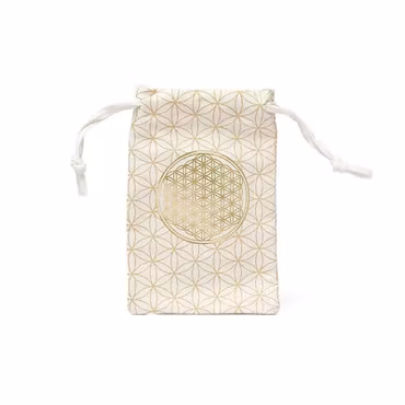Ekologisk bomullspåse – Flower of Life vit (19x13 cm)