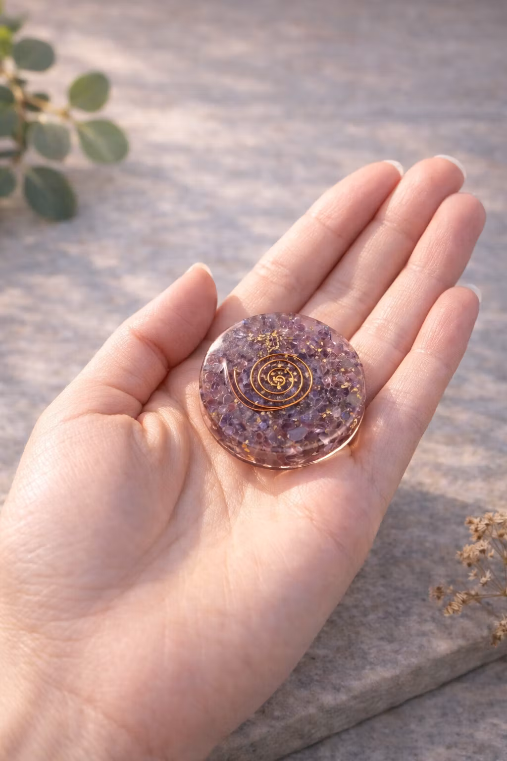 Klotställ i Orgonit med Ametist 5 cm – hållare för kristallklot