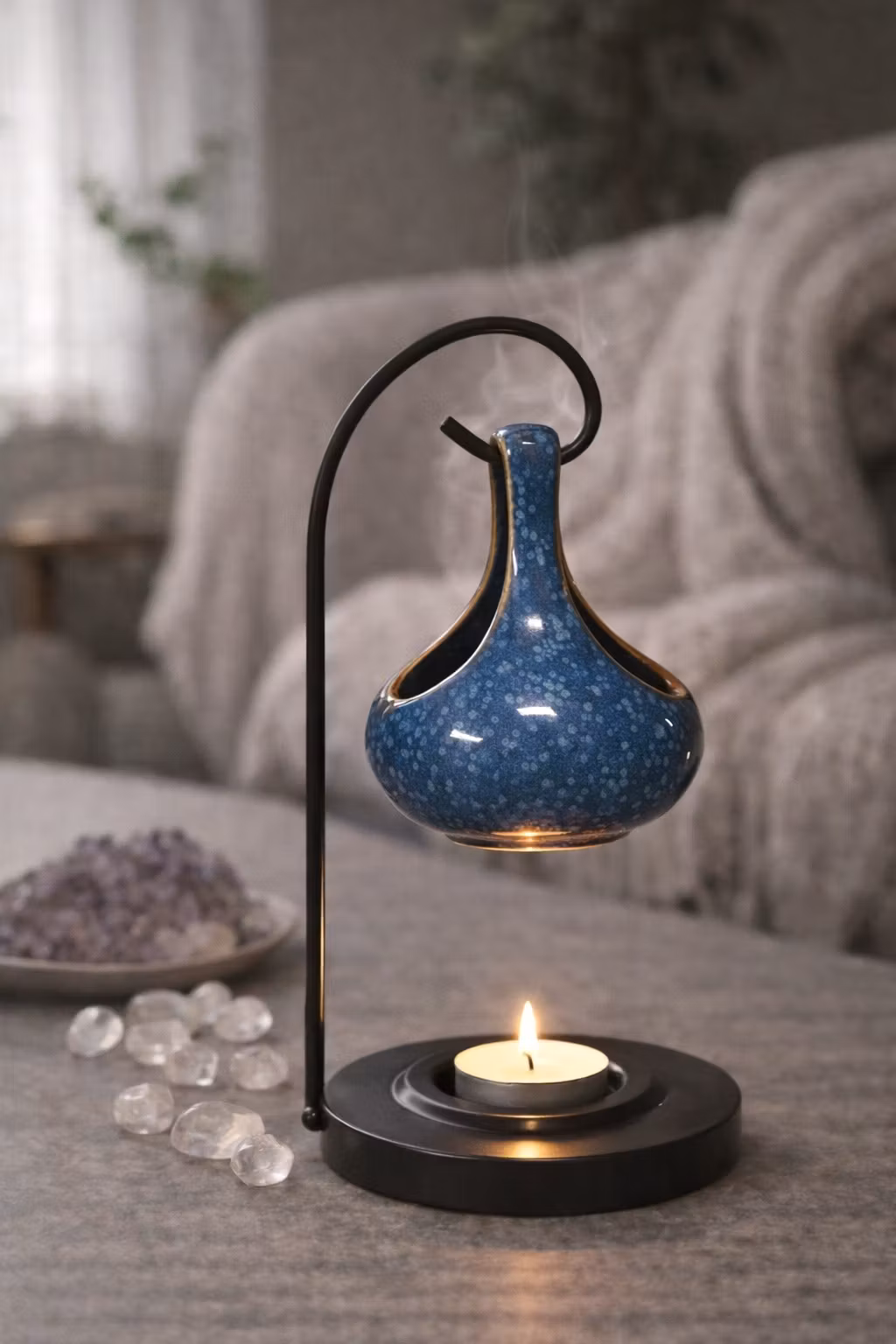 Hängande Oljebrännare / Aromalampa – Midnattsblå Ro, doftspridare i keramik