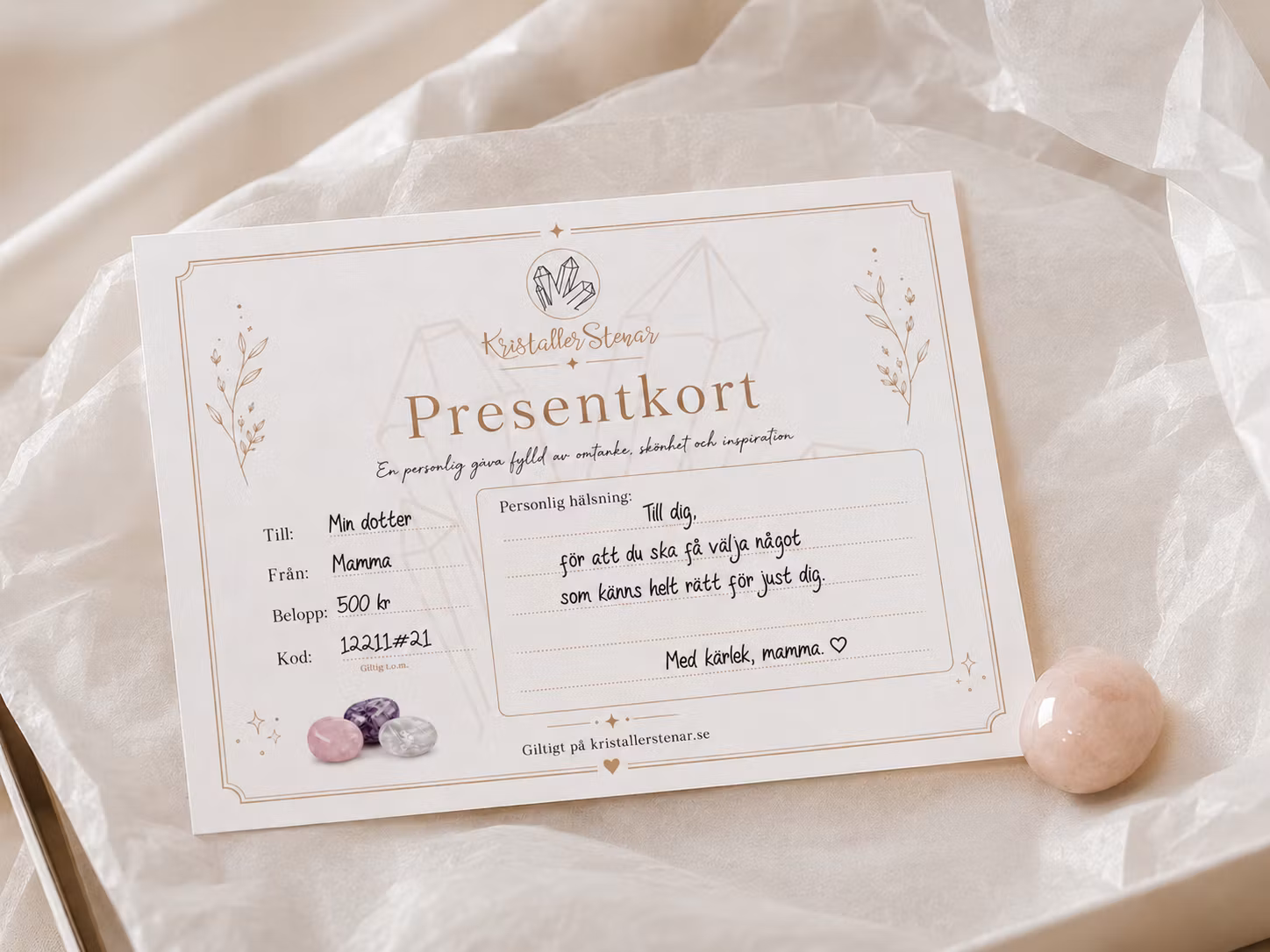 Fysiskt Presentkort – Personlig Gåva med KristallerStenar