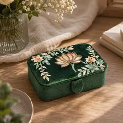 Broderad Ask, Grön med Lotus – För Smycken, Kristaller och Tarotkort