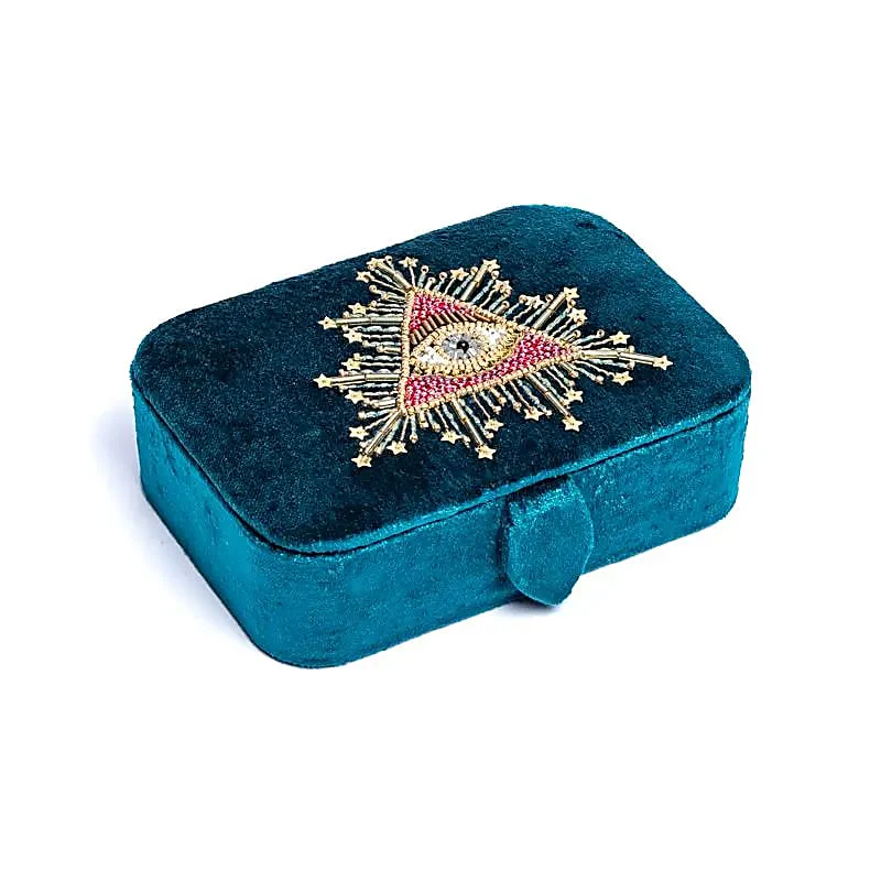 Broderad Ask, Petrol med Eye of Providence – För Smycken, Kristaller och Tarotkort