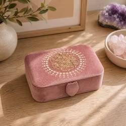 Broderad Ask, Rosa med Livets Blomma – För Smycken, Kristaller och Tarotkort