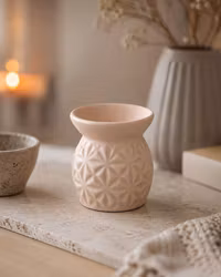 Oljebrännare / Aromalampa – Puderrosa Mönsterro, doftspridare i keramik
