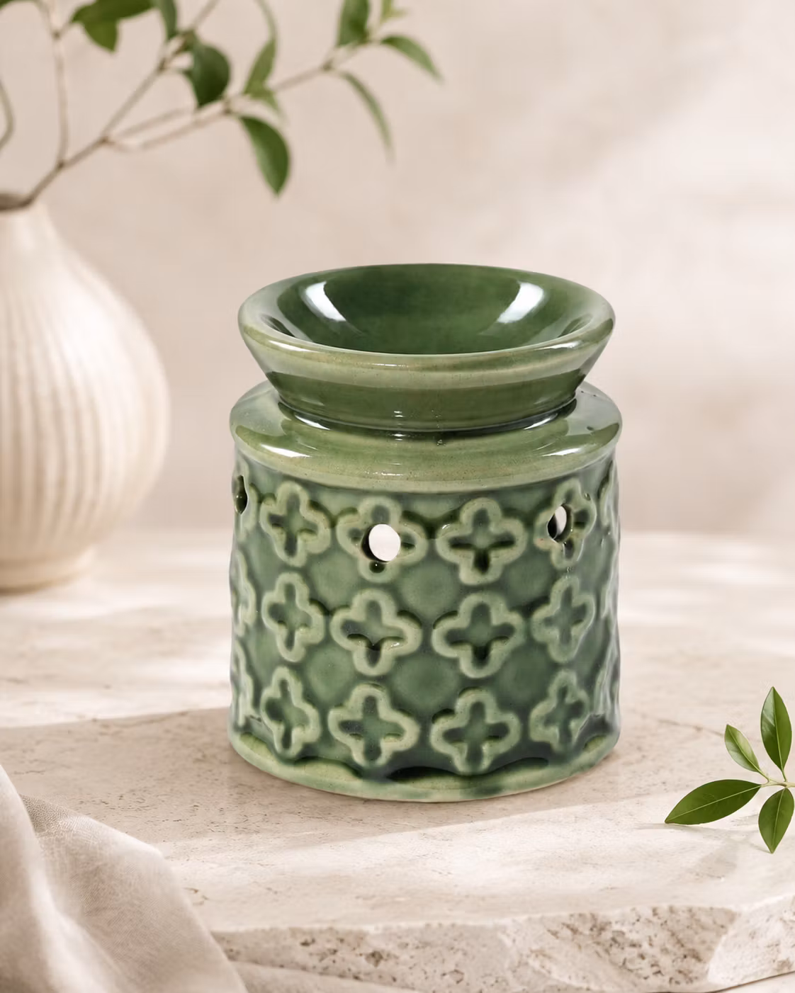 Oljebrännare / Aromalampa – Olivgrön Marrakech Mosaik, doftspridare i keramik