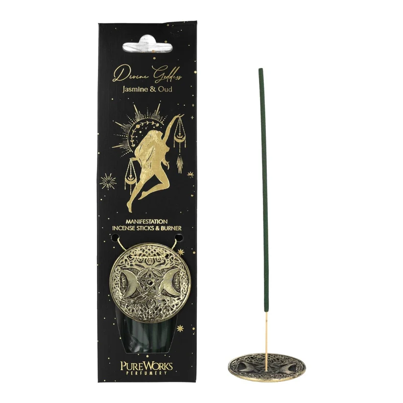 PureWorks Divine Goddess Jasmine & Oud rökelsepinnar med dekorativ rökelsehållare