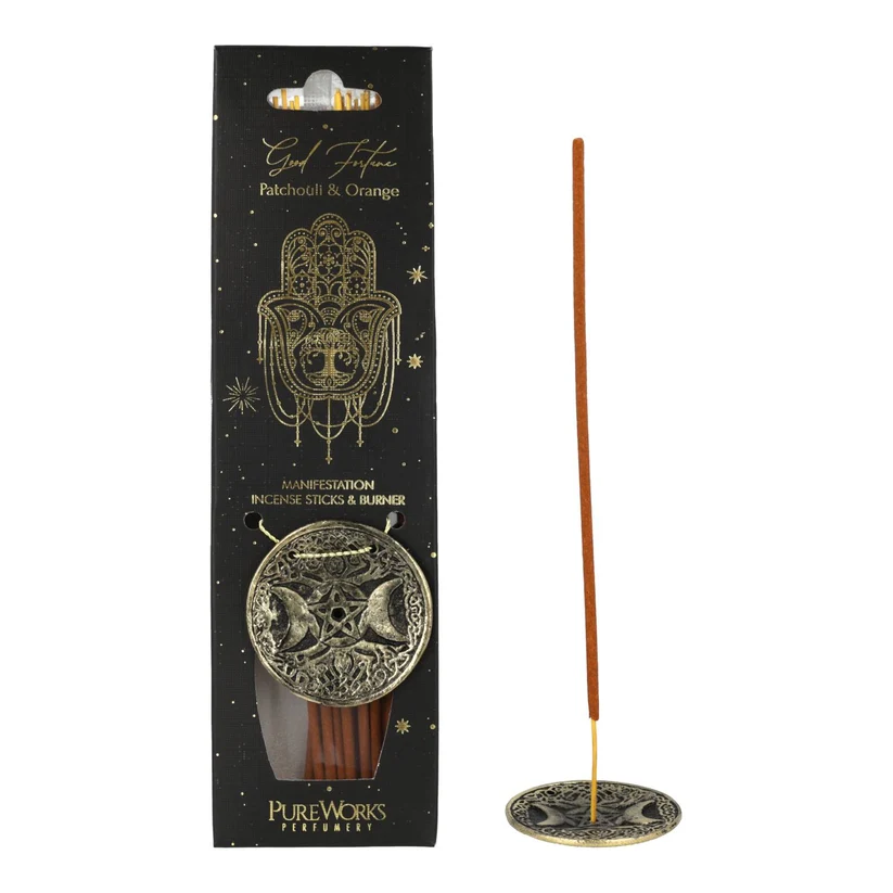 PureWorks Good Fortune Patchouli & Orange rökelsepinnar med dekorativ rökelsehållare