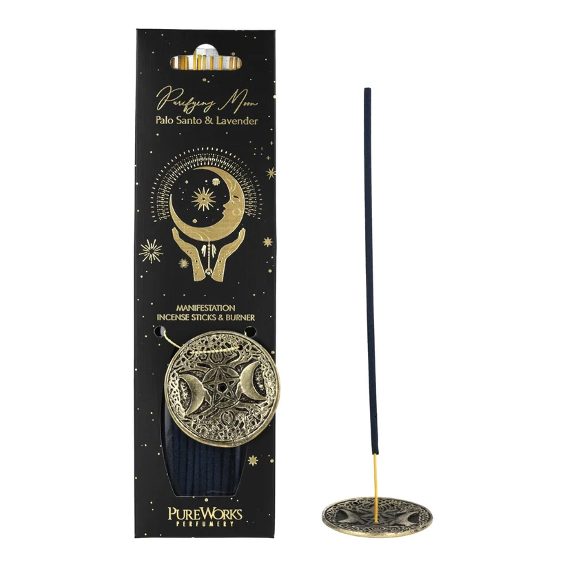 PureWorks Purifying Moon Palo Santo & Lavender rökelsepinnar med dekorativ rökelsehållare