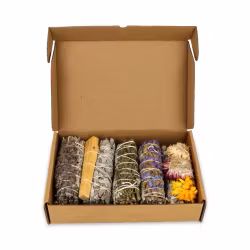 Vit Salvia presentset – 5 botaniska rökelsebuntar i gåvoask