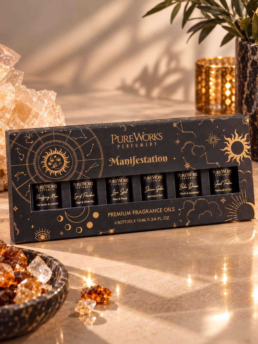 PureWorks Manifestation – premium aromaoljor gåvoset 6 × 10 ml – Esoteric Collection