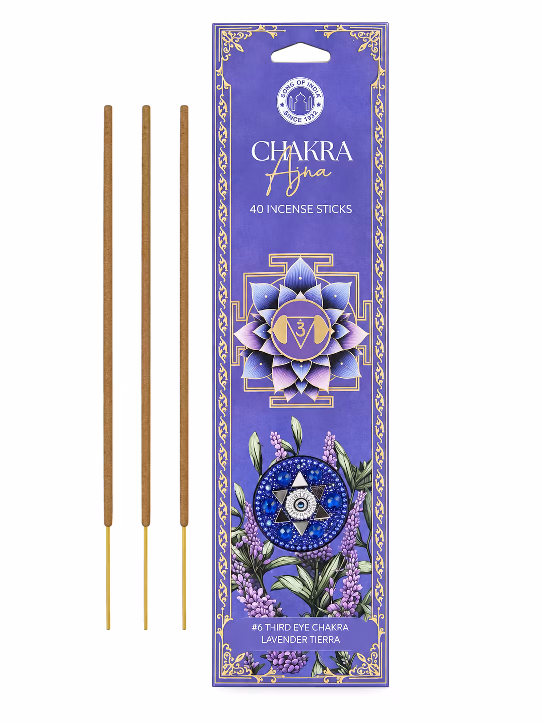 Song of India – Ajna Third Eye Chakra (6:e chakrat, Indigo) – Lavendel, rökelsepinnar