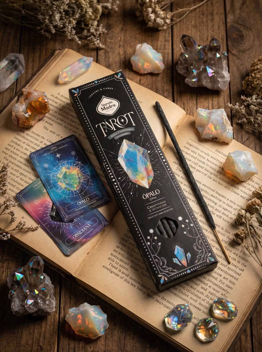 Sagrada Madre Tarot Gems Opal rökelse med tarotkort
