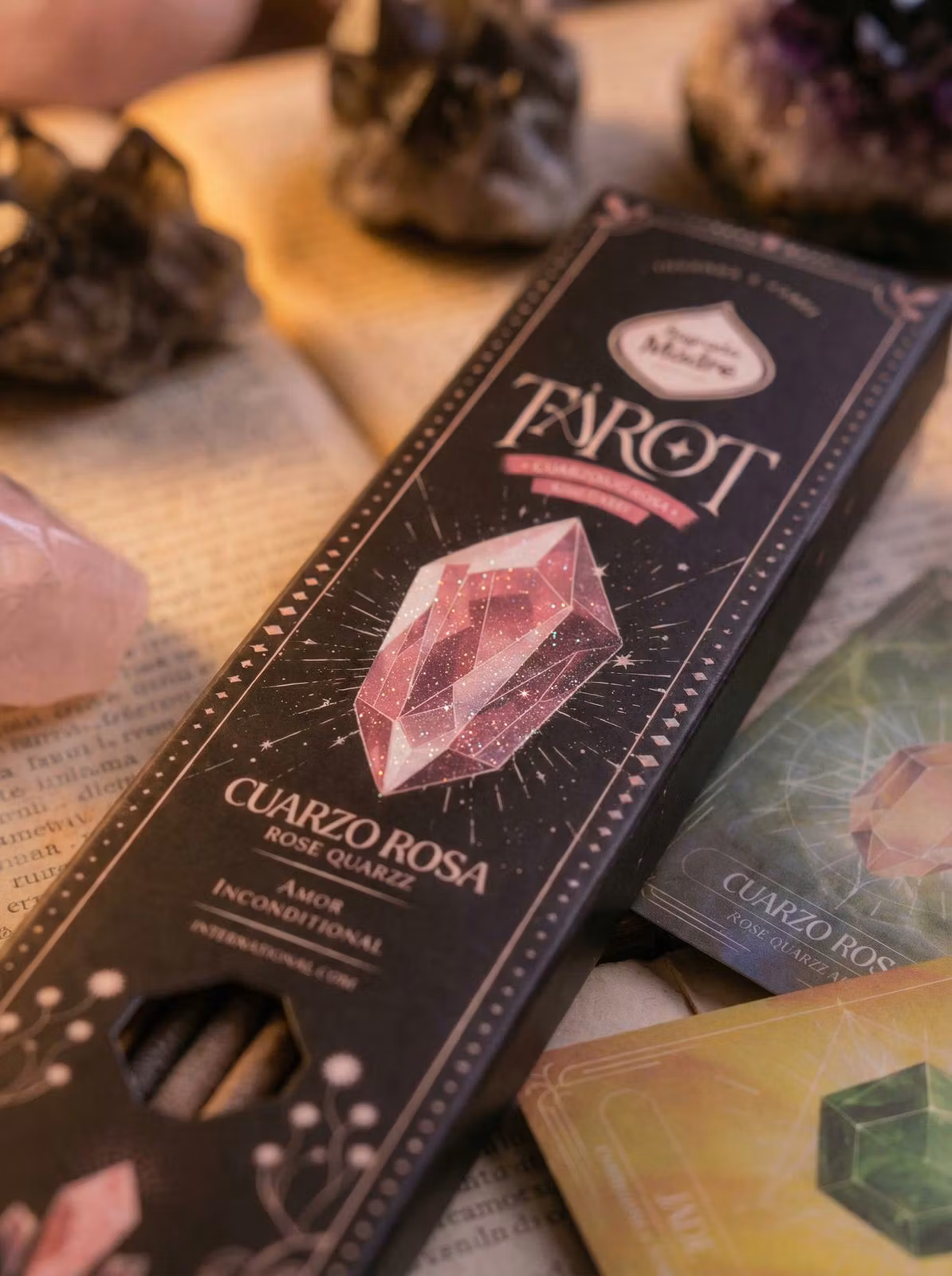 Tarot Gems Rose Quartz (Rosenkvarts) rökelsepinnar med doft av Vildros