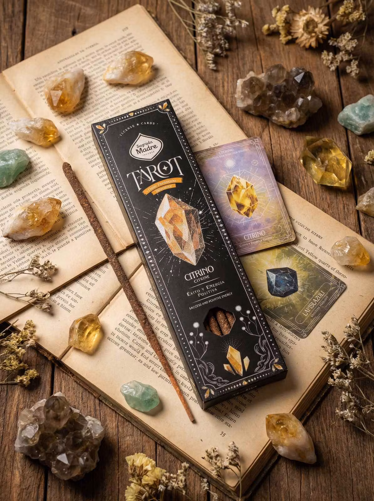 Sagrada Madre Tarot Gems Citrine (Citrin) rökelse med tarotkort