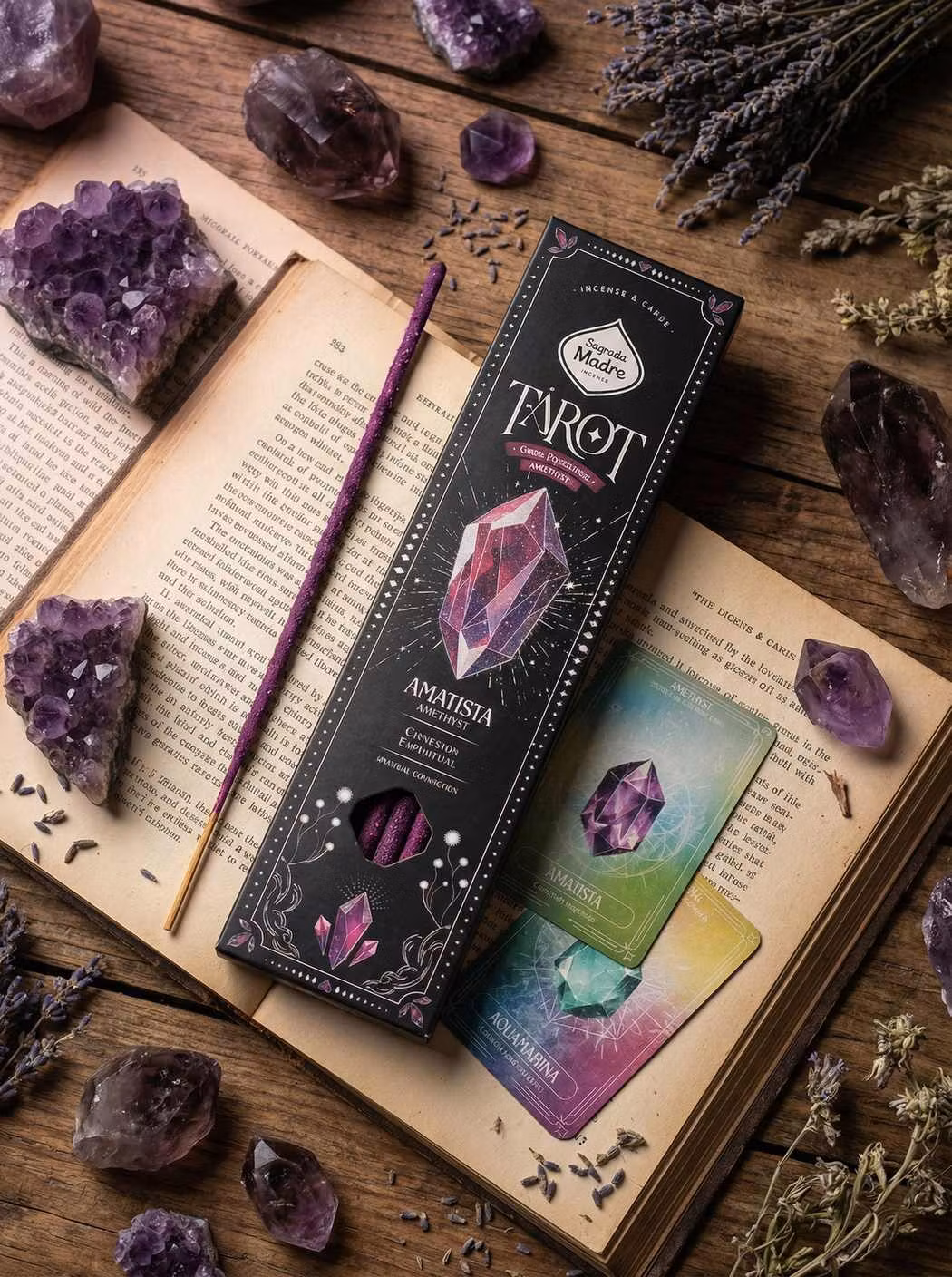 Sagrada Madre Tarot Gems Amethyst (Ametist) rökelse med tarotkort