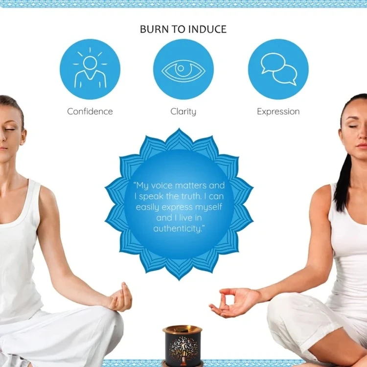 Aromafume Vishuddha Throat Chakra rökelsebrickor och förpackningsdetaljer – 5:e chakrat, blå