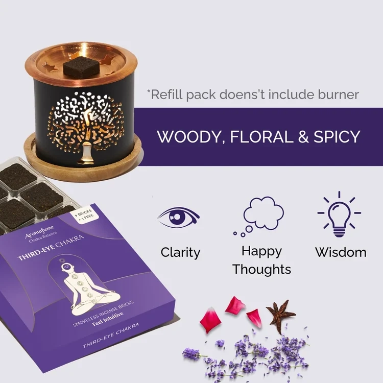 Aromafume Ajna Third Eye Chakra rökelsebrickor förpackning med brickor – 6:e chakrat, indigo