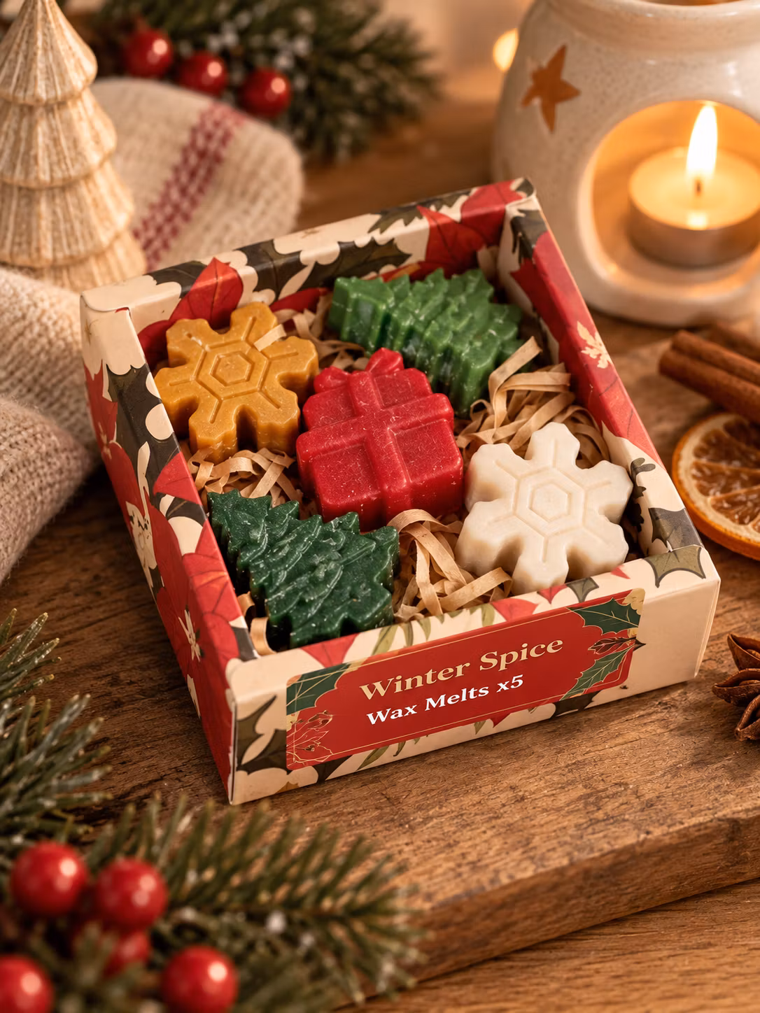 Christmas Botanicals Winter Spice – stämningsbild med öppnad ask och juldoftvax