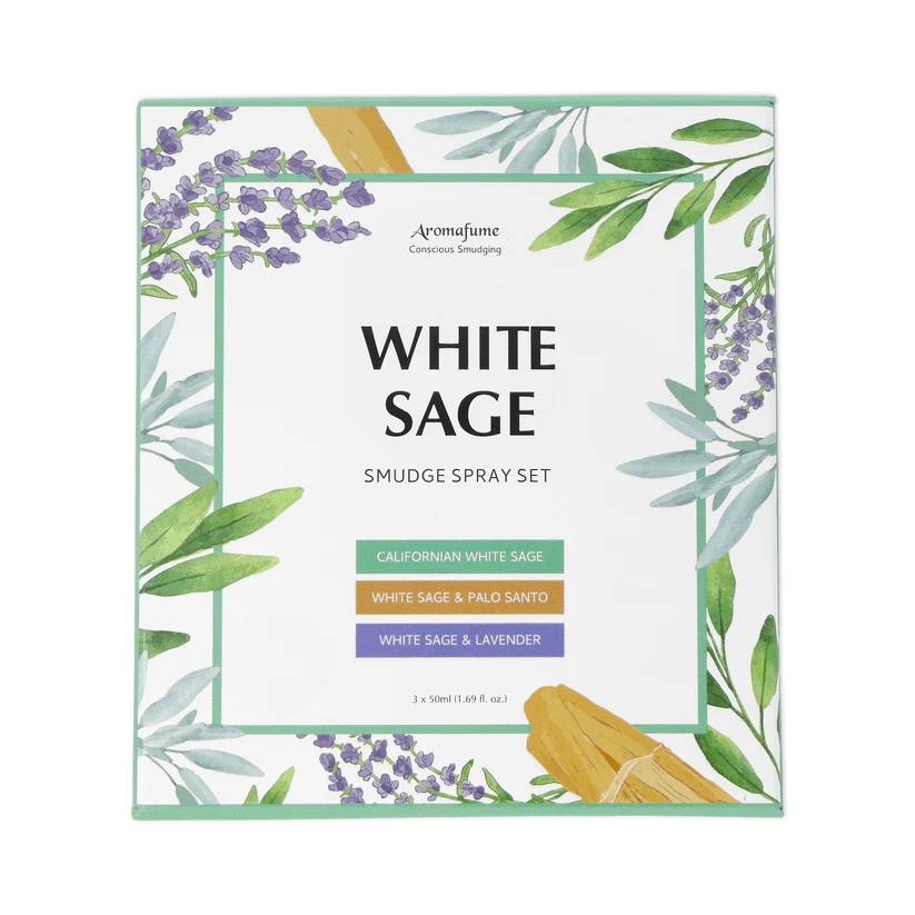 Aromafume White Sage Smudge Spray gåvoset 3 × 50 ml – presentförpackning med vit salvia, Palo Santo och lavendel – produktbild 1