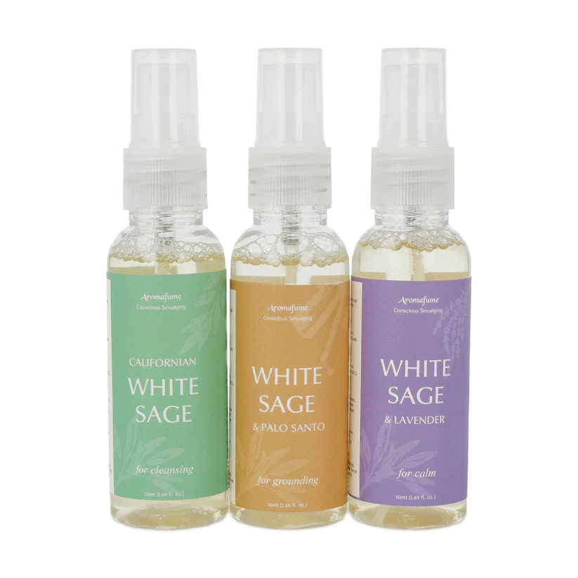 Aromafume White Sage Smudge Spray gåvoset 3 × 50 ml – presentförpackning med vit salvia, Palo Santo och lavendel – produktbild 3