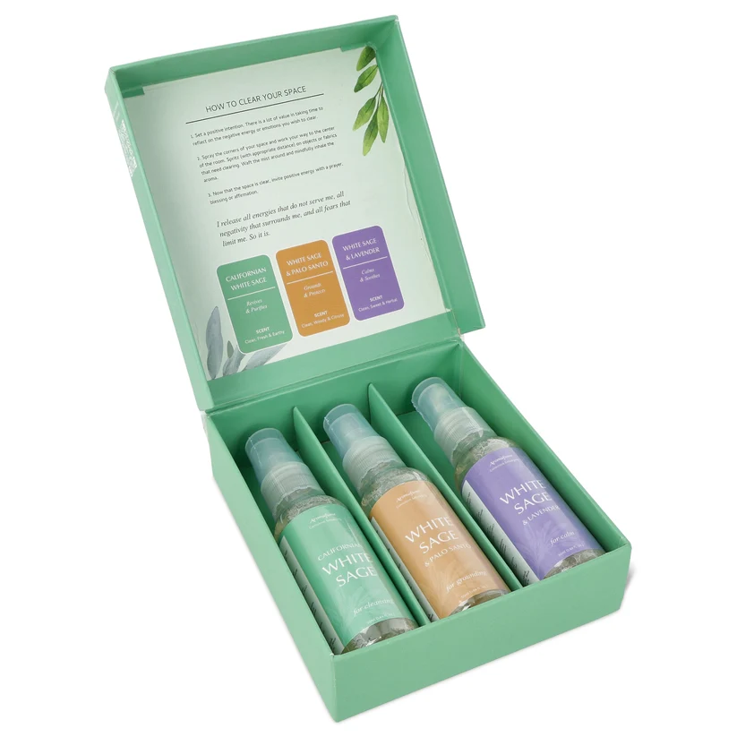 Aromafume White Sage Smudge Spray gåvoset 3 × 50 ml – presentförpackning med vit salvia, Palo Santo och lavendel – produktbild 2