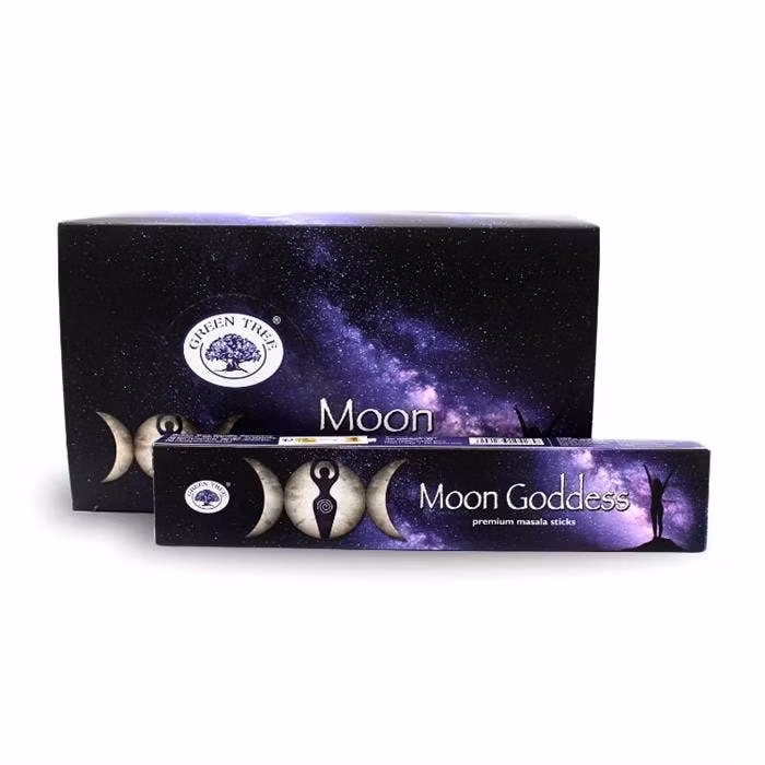 Green Tree Moon Goddess masala-rökelsepinnar i måninspirerad förpackning