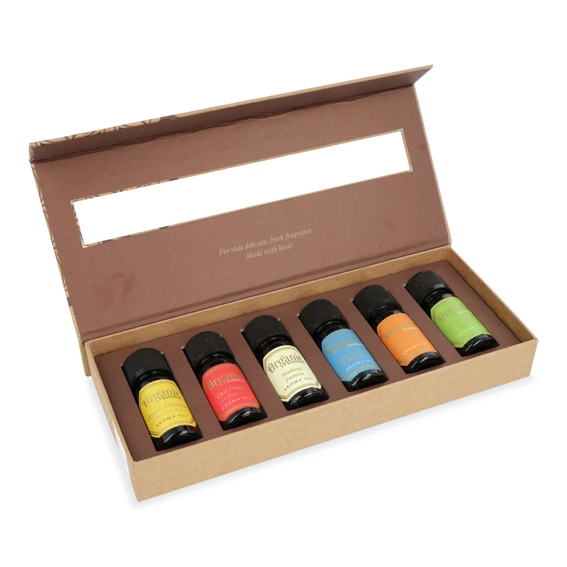 Song of India Organic Goodness presentask med sex växtbaserade aromaoljor, totalt 60 ml