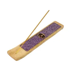 Rökelsehållare Lotus med Ametist – Mangoträ, 25 cm