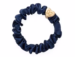 Gold Heart Silk Scrunchie Navy