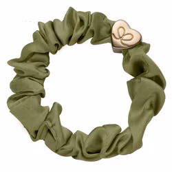 Gold Heart Silk Scrunchie Olive Green