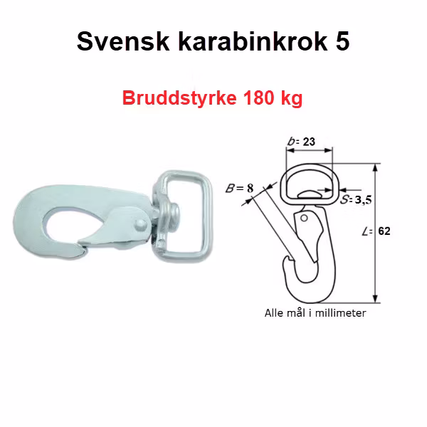 Paracordband med karabin krok(stor krok 180kg) 3 lengder fra 350,-