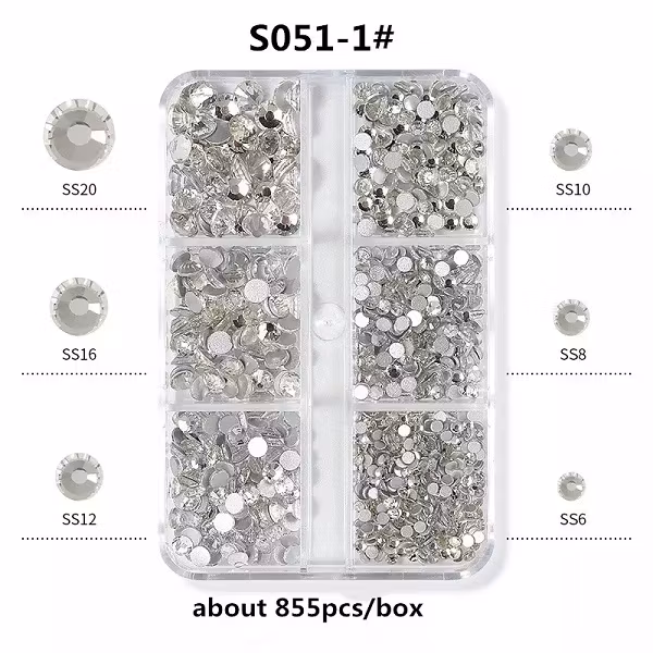 Rhinestones - 6 olika storlekar Runda Stenar - 1000st