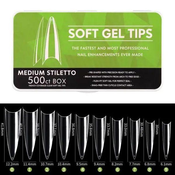 500pcs - Soft Gel Tips - Medium Stiletto