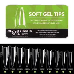 500pcs - Soft Gel Tips - Medium Stiletto