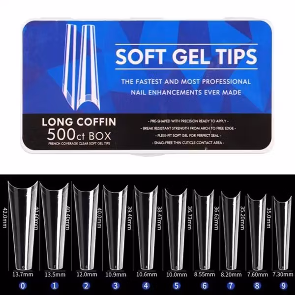 500pcs - Soft Gel Tips - Long Coffin